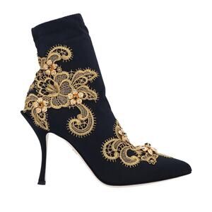 DOLCE & GABBANA Lori 100 Baroque Embroidery Lace Stretch Boot Black Gold 35